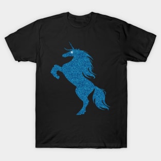 Blue Faux Glitter Magical Rearing Unicorn T-Shirt